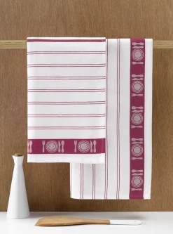 De Witte Lietaer Theedoeken BML White-Fuchsia (Set van 3) Online