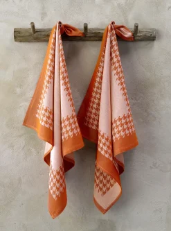 De Witte Lietaer Theedoeken Pied de Poule Orange (2 stuks) Outlet