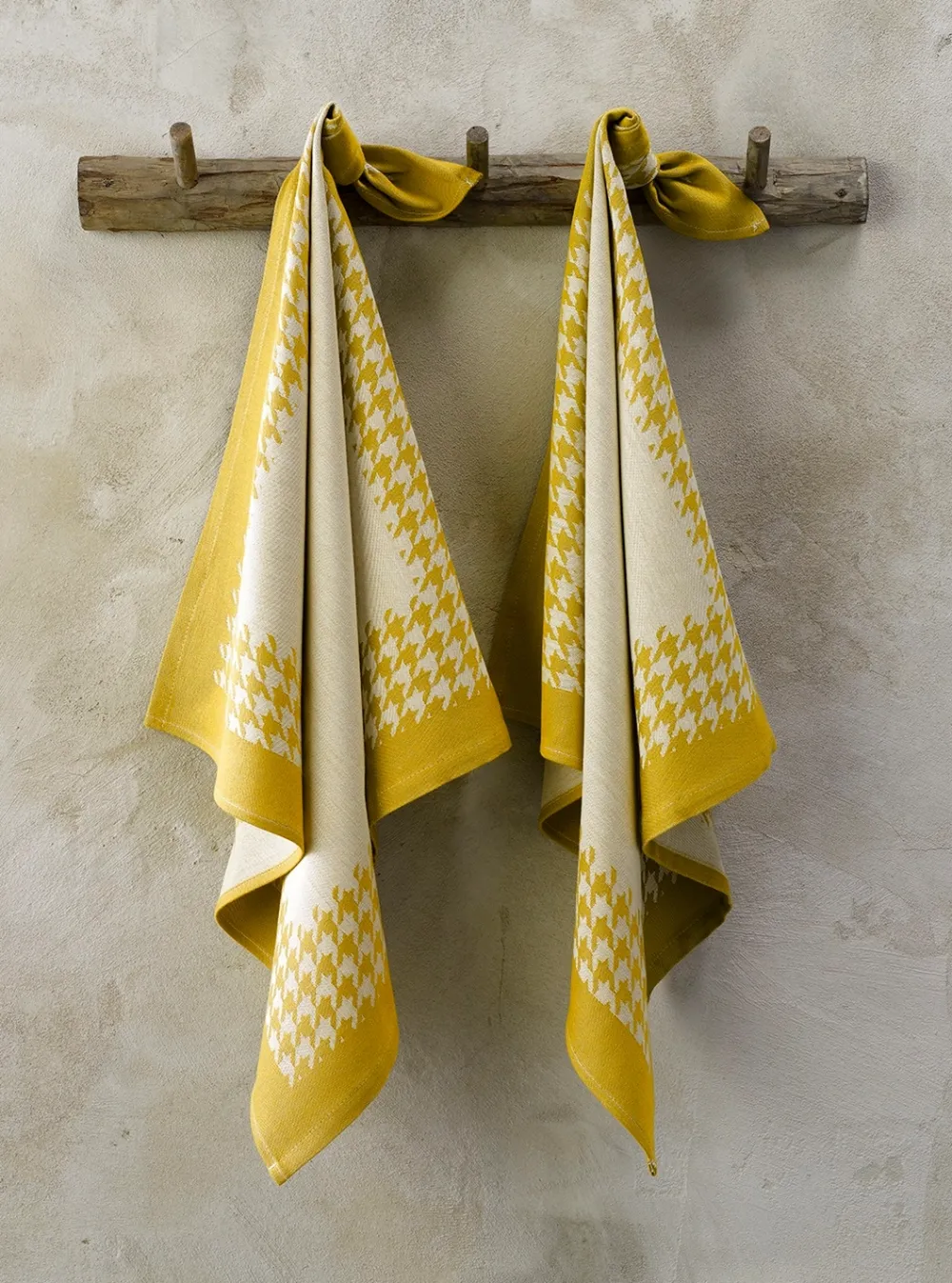 De Witte Lietaer Theedoeken Pied de Poule Ochre (2 stuks)