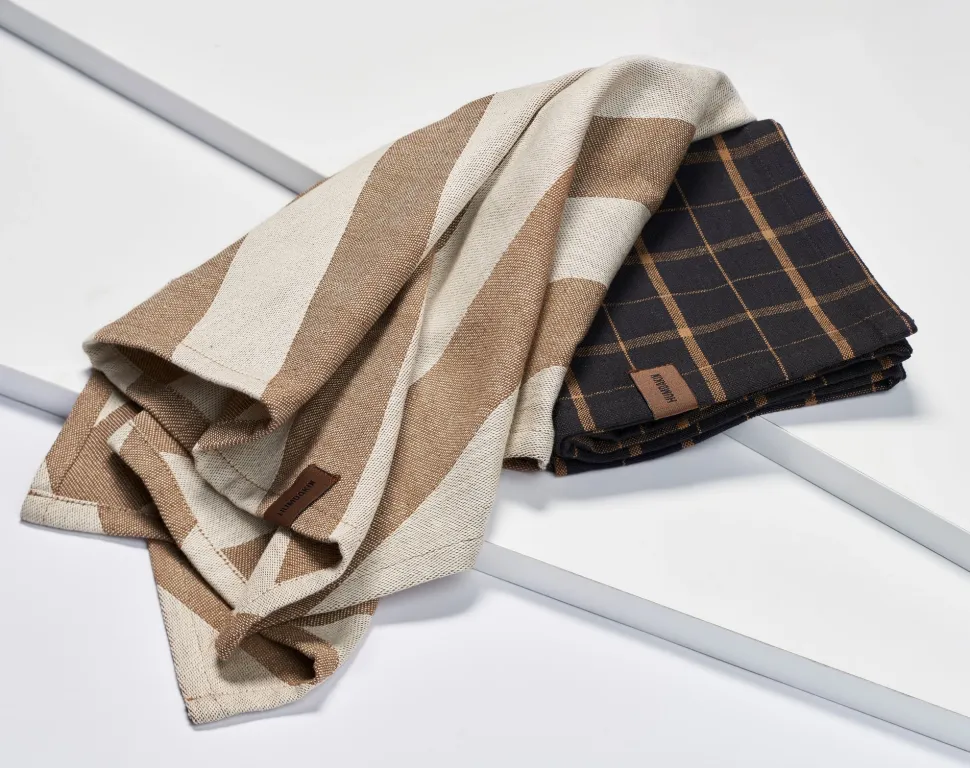 Theedoek Humdakin Recycled Cotton Brown Plaid (Set van 2)