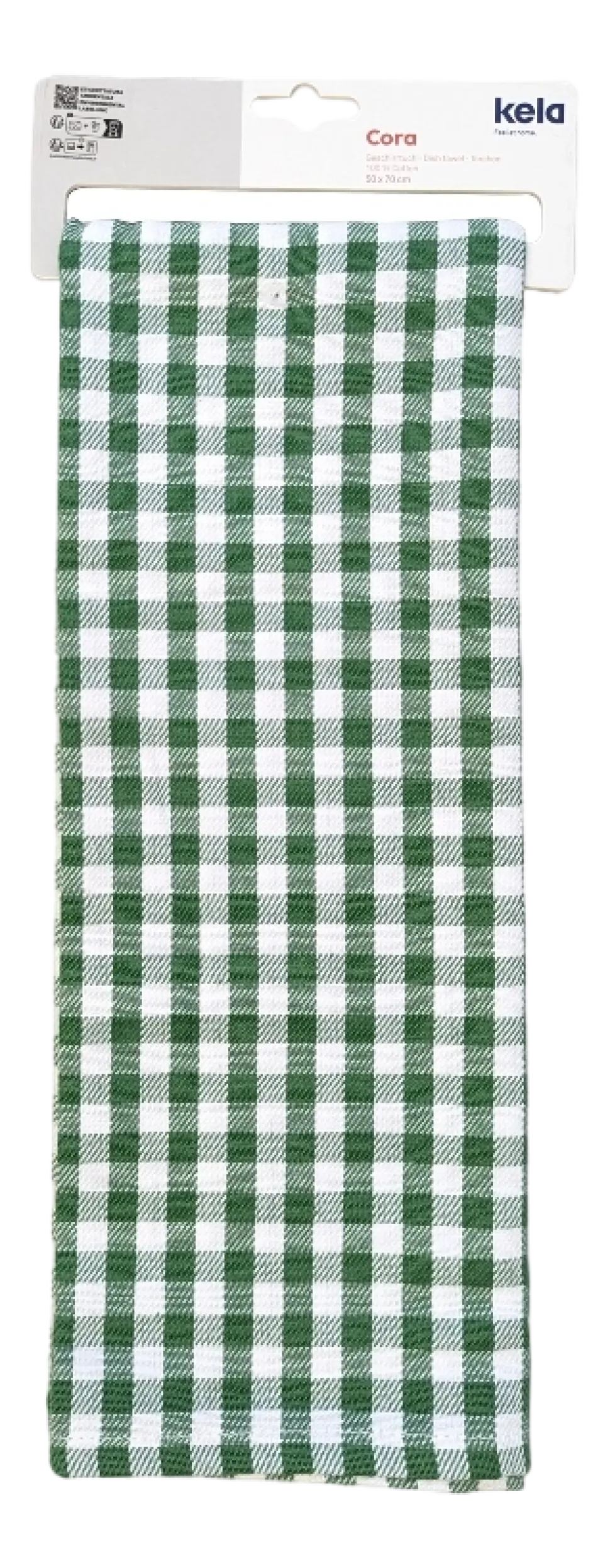 Theedoek Kela Cora Geblokt Groen - 50 x 70 cm