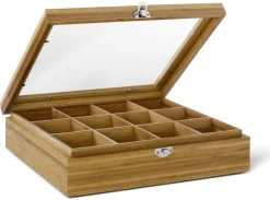 Theedoos Bredemeijer Bamboo 12-Vaks Venster Bruin