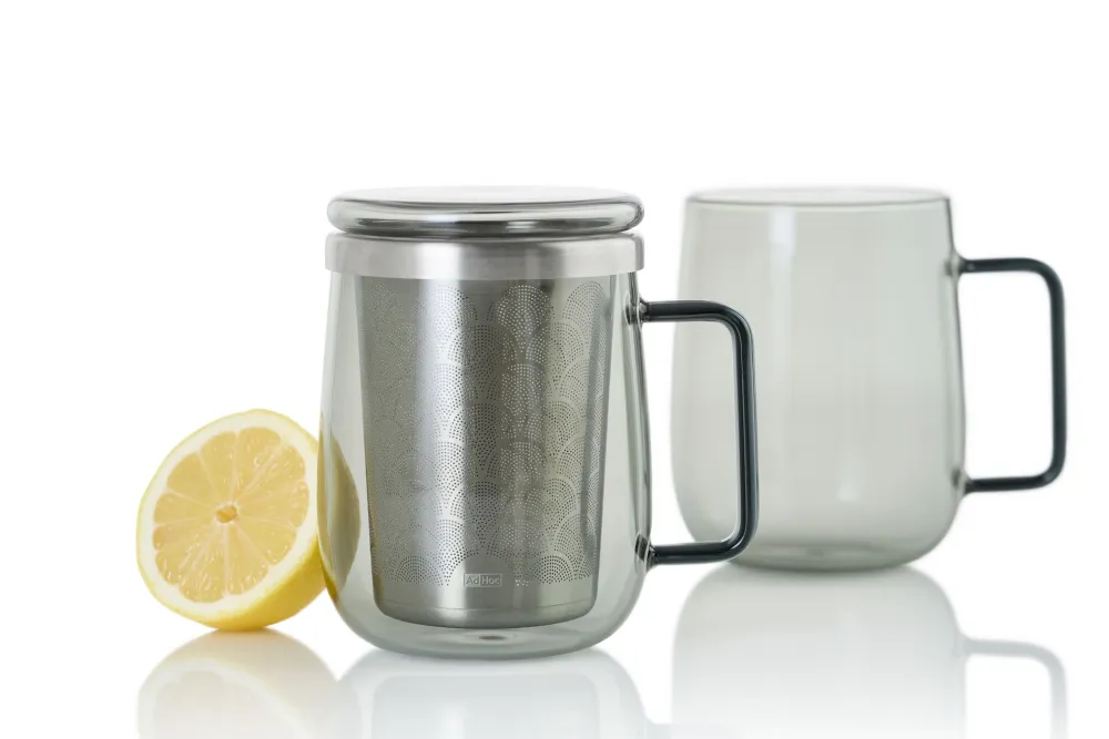 AdHoc Theeglas met filter Yuna 560 ml, Glas, Grijs Outlet