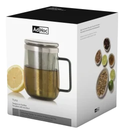 AdHoc Theeglas met filter Yuna 560 ml, Glas, Grijs Outlet