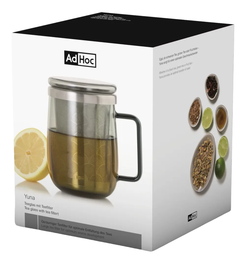 AdHoc Theeglas met filter Yuna 560 ml, Glas, Grijs Outlet