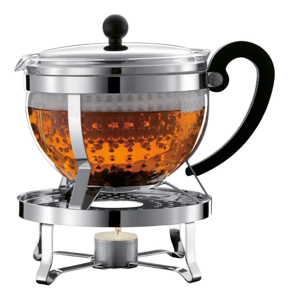 Bodum Theepot Set Chambord Met Kunststof Filter en Rechaud Zilver 1,3 L (3-Delig) Discount