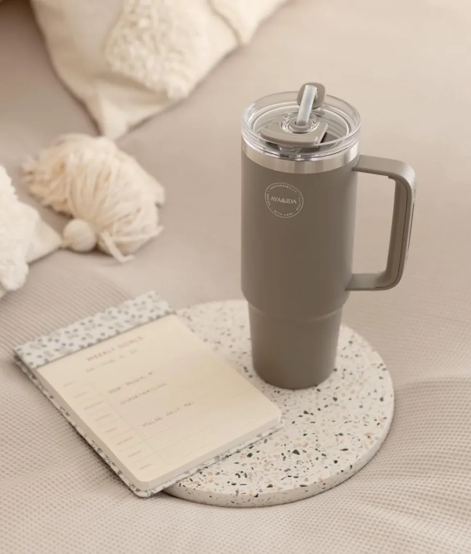 Thermosbeker AYA&IDA Thermocup with straw Driftwood 885 ml