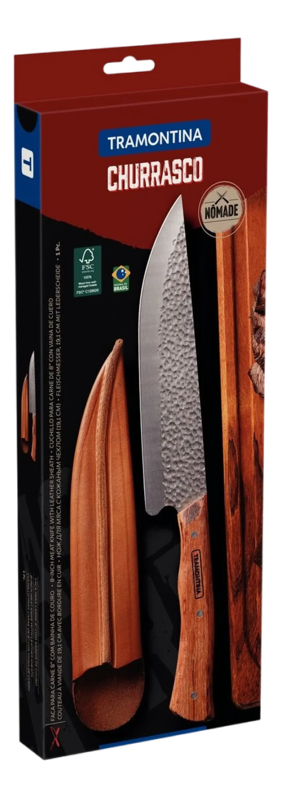 Vleesmes Tramontina Nomade Bruin met Lederen Houder 20 cm