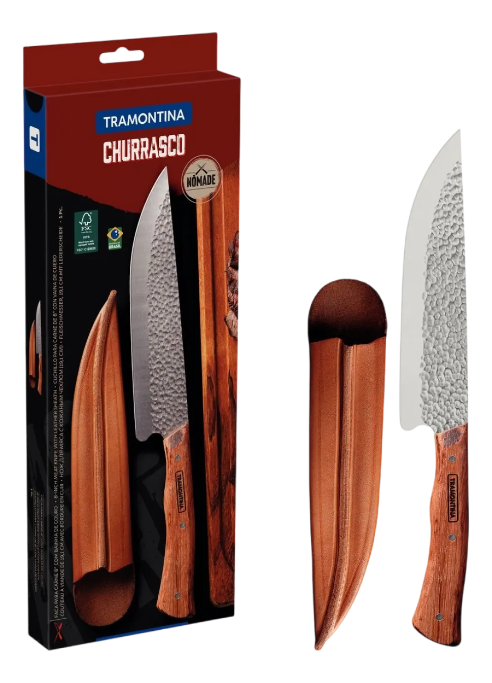 Vleesmes Tramontina Nomade Bruin met Lederen Houder 20 cm