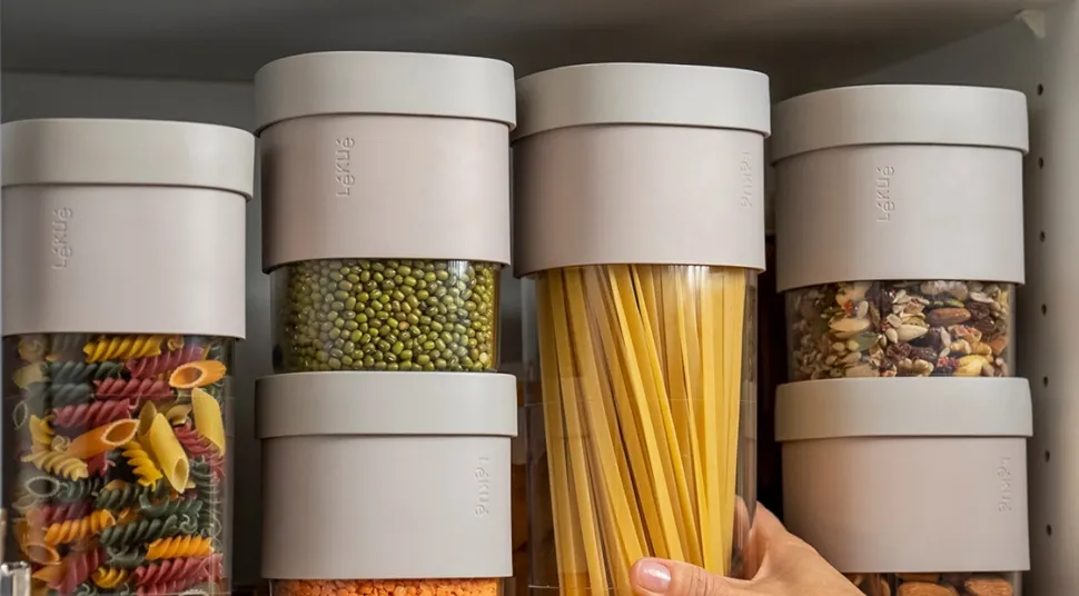 Voorraadpot Lékué Flip Storage Voorraadbussen set van 3 Beige