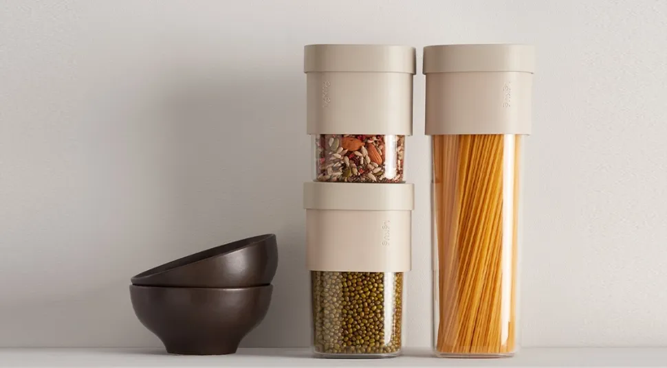 Voorraadpot Lékué Flip Storage Voorraadbussen set van 3 Beige