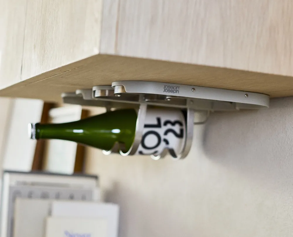 Joseph Joseph Wijnrek Cradle Under-Shelf Folding Wine Bottle Storage Light Stone Outlet